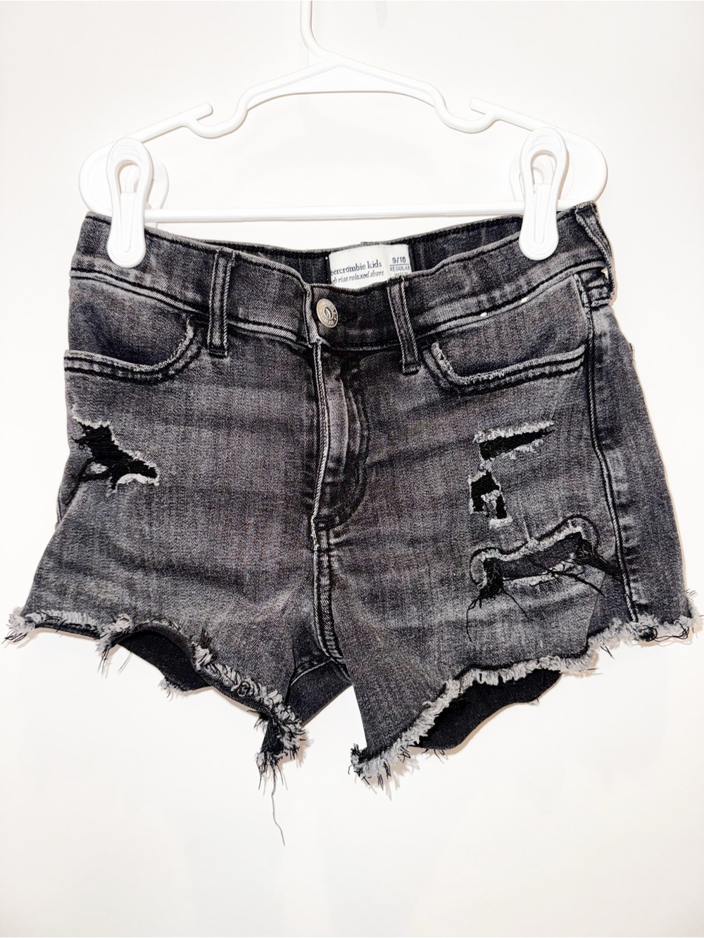 abercrombie kids Charcoal Black Distressed Denim Shorts
